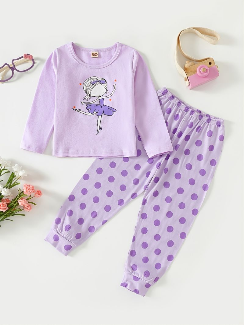 Piger Casual Pyjamas Børn Langærmede Blomsterprint Søde Toppe & Dot Print Bukser