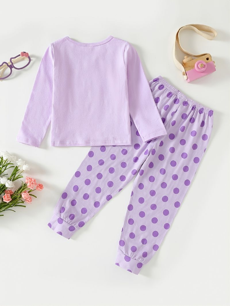 Piger Casual Pyjamas Børn Langærmede Blomsterprint Søde Toppe & Dot Print Bukser