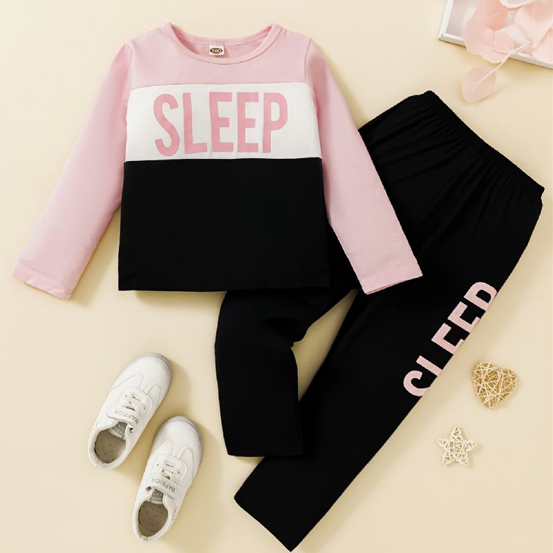 Piger Crewneck Sleep Colorblock Langærmet Pyjamassæt