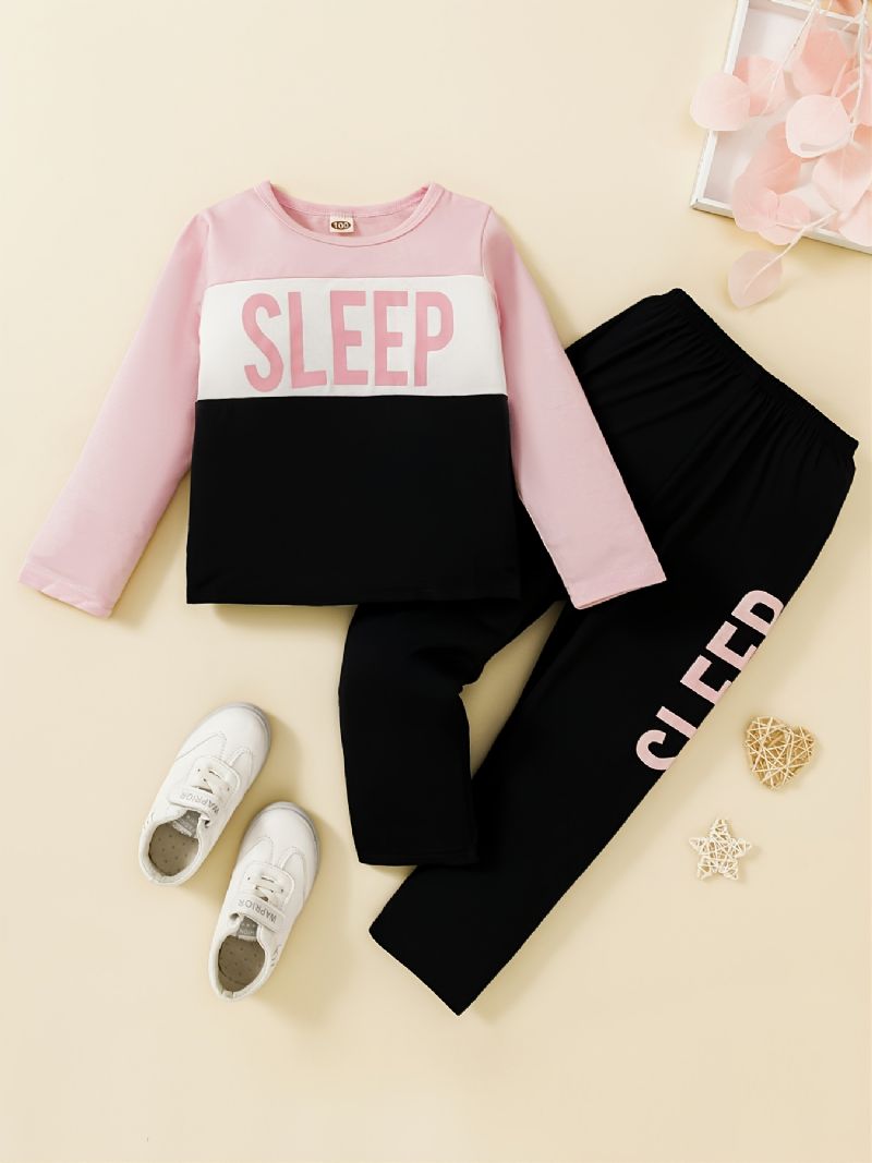 Piger Crewneck Sleep Colorblock Langærmet Pyjamassæt