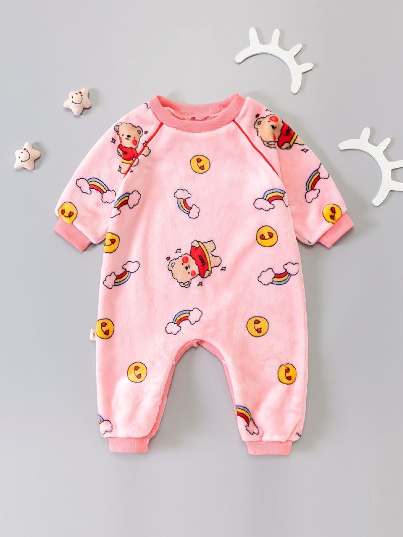 Piger Flannel Bear Cartoon Romper Jumpsuit Sødt Babytøj