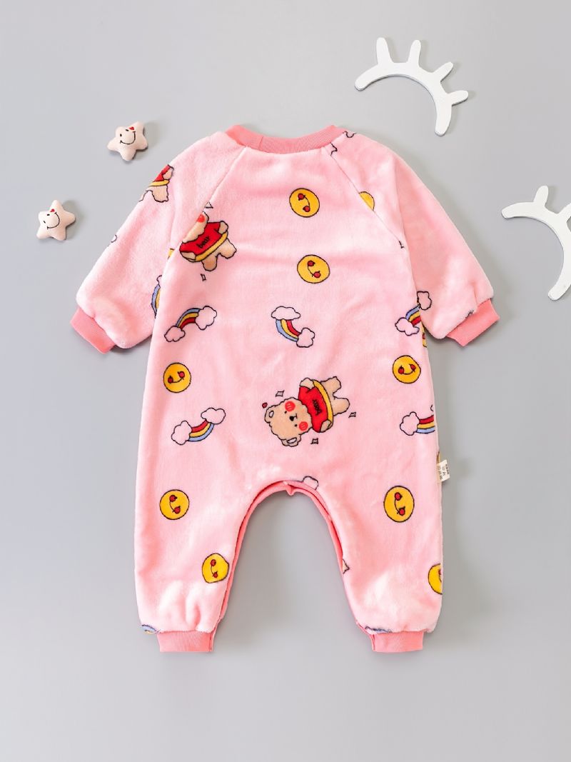 Piger Flannel Bear Cartoon Romper Jumpsuit Sødt Babytøj