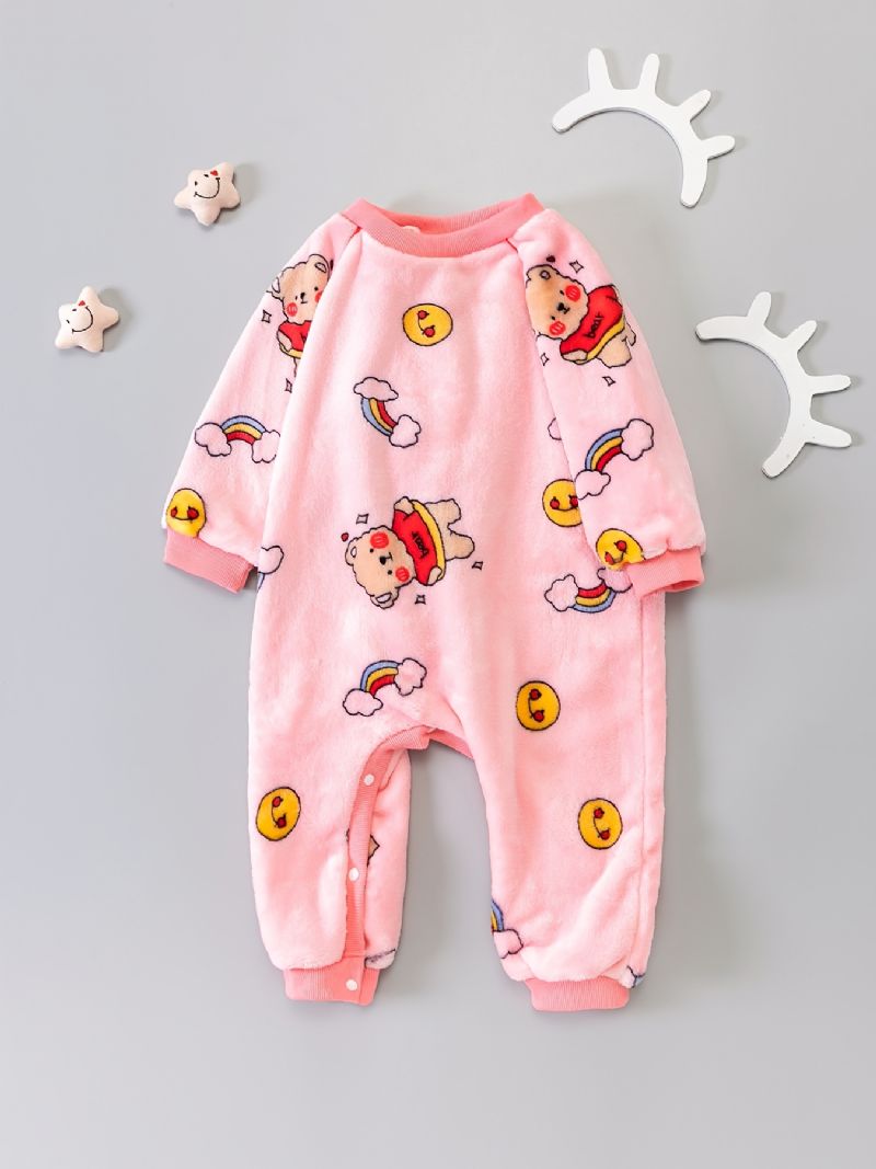 Piger Flannel Bear Cartoon Romper Jumpsuit Sødt Babytøj