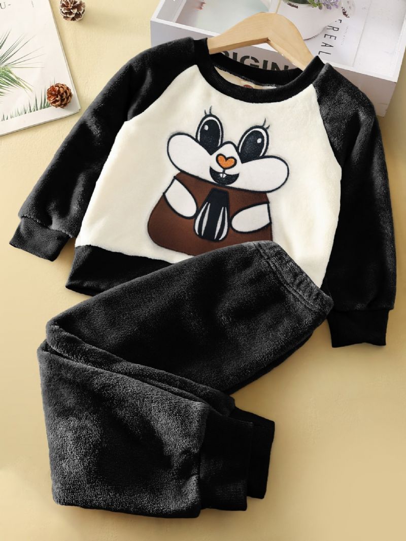 Piger Fleece Pyjamas Sæt Bunny Rabbit Mønster Langærmet Top + Matchende Bukser Lounge Wear Hjemmetøj Børnetøj Efterår Vinter Outfits