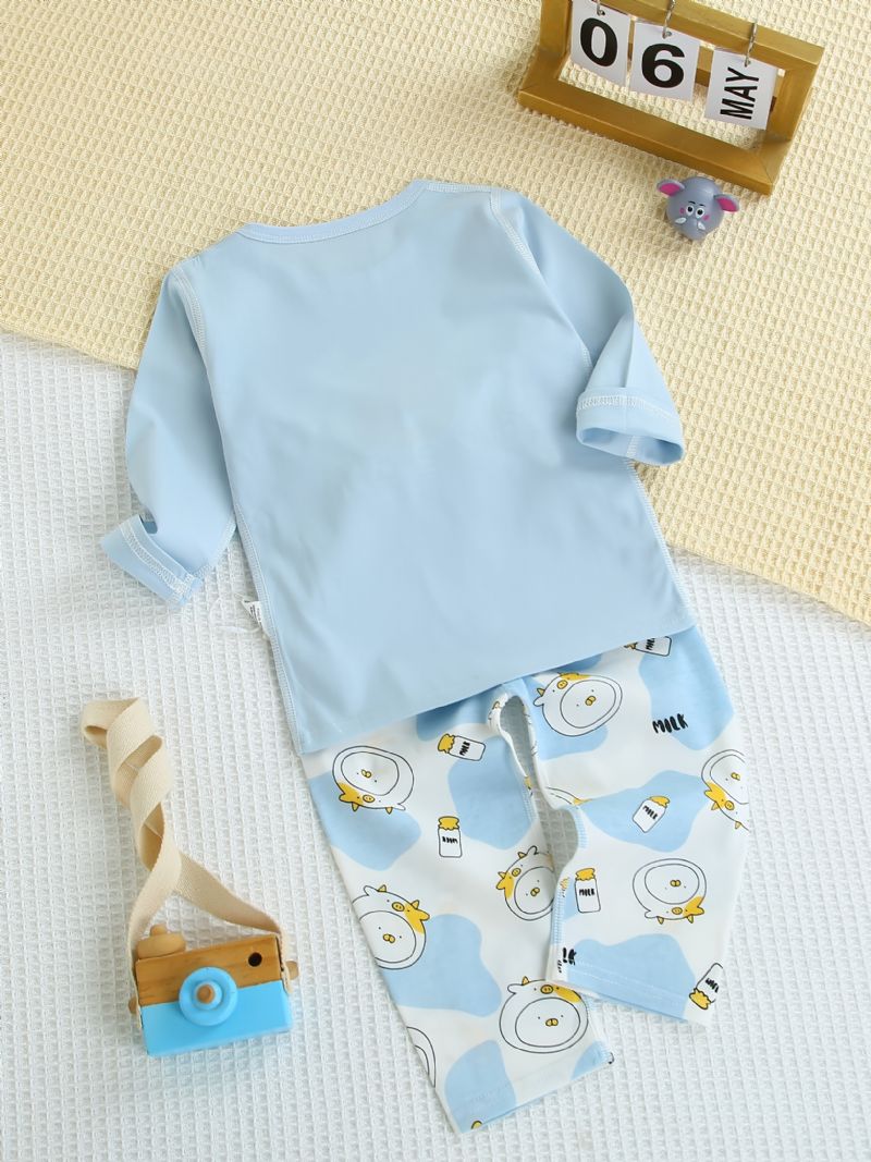 Piger Lounge Wear Hjemmetøj Langærmet Top Og Matchende Bukser Pyjamassæt Med Tegneserietryk Baby Børnetøj