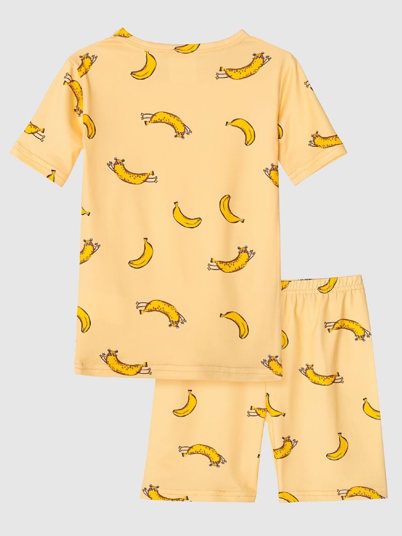 Piger Pyjamas Familieoutfit Banantryk Rundhalset Kortærmet Tee & Shorts Sæt Børnetøj