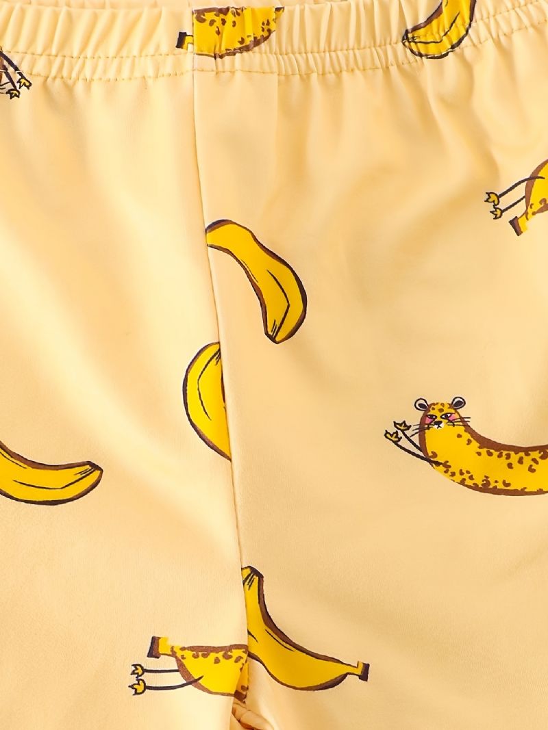 Piger Pyjamas Familieoutfit Banantryk Rundhalset Kortærmet Tee & Shorts Sæt Børnetøj