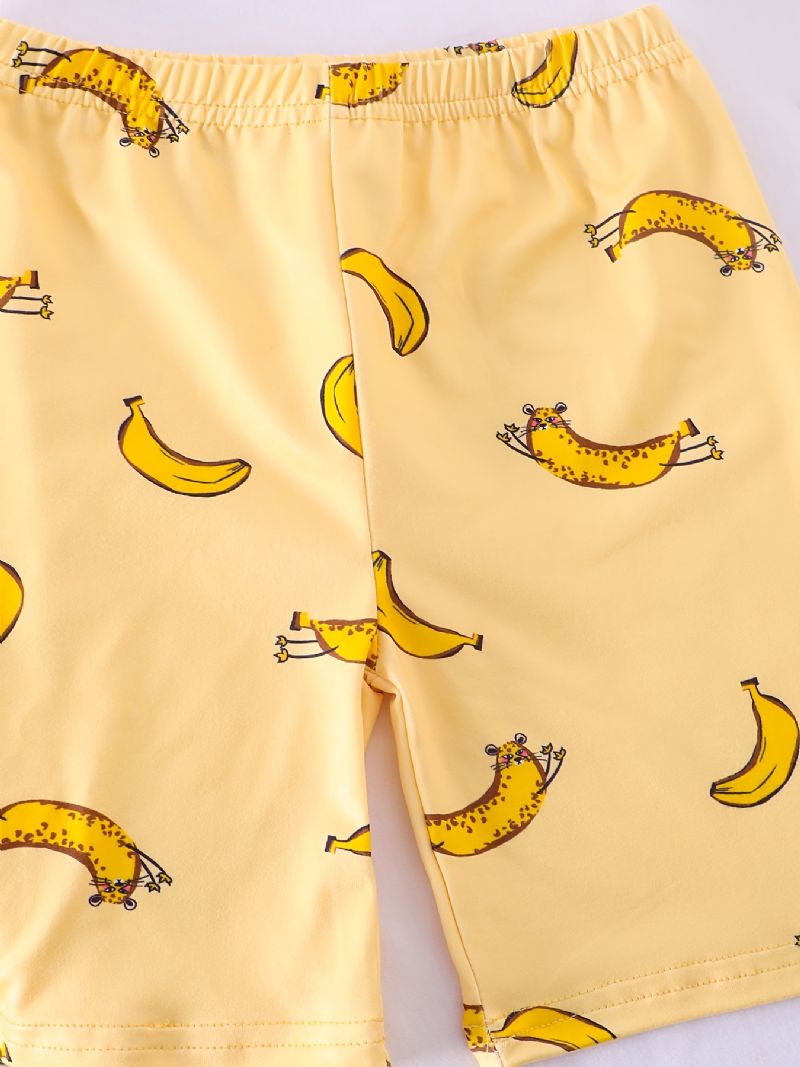 Piger Pyjamas Familieoutfit Banantryk Rundhalset Kortærmet Tee & Shorts Sæt Børnetøj