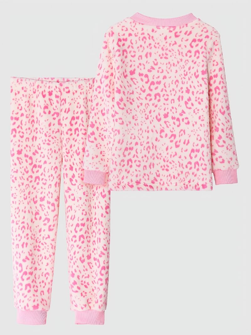 Piger Pyjamas Familieoutfit Pink Leopard Rundhalset Langærmet Top & Buksesæt Børnetøj