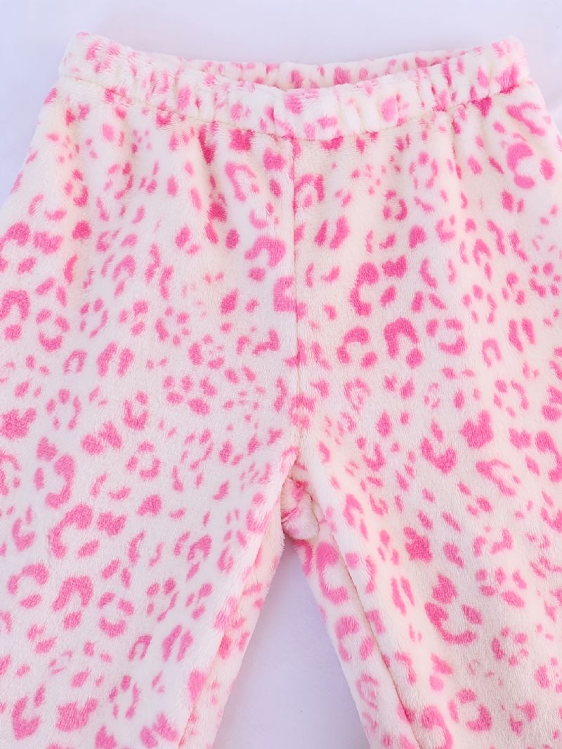 Piger Pyjamas Familieoutfit Pink Leopard Rundhalset Langærmet Top & Buksesæt Børnetøj