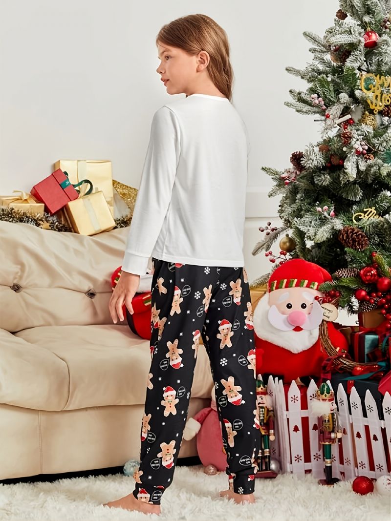 Piger Pyjamas Juleprint Rund Hals Langærmet Top & Bukser Sæt