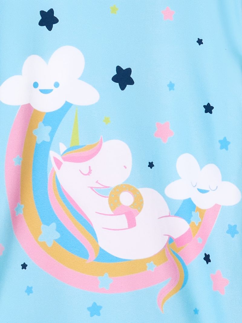 Piger Pyjamas Unicorn Moon Print Rund Hals Langærmet Top & Bukser Sæt