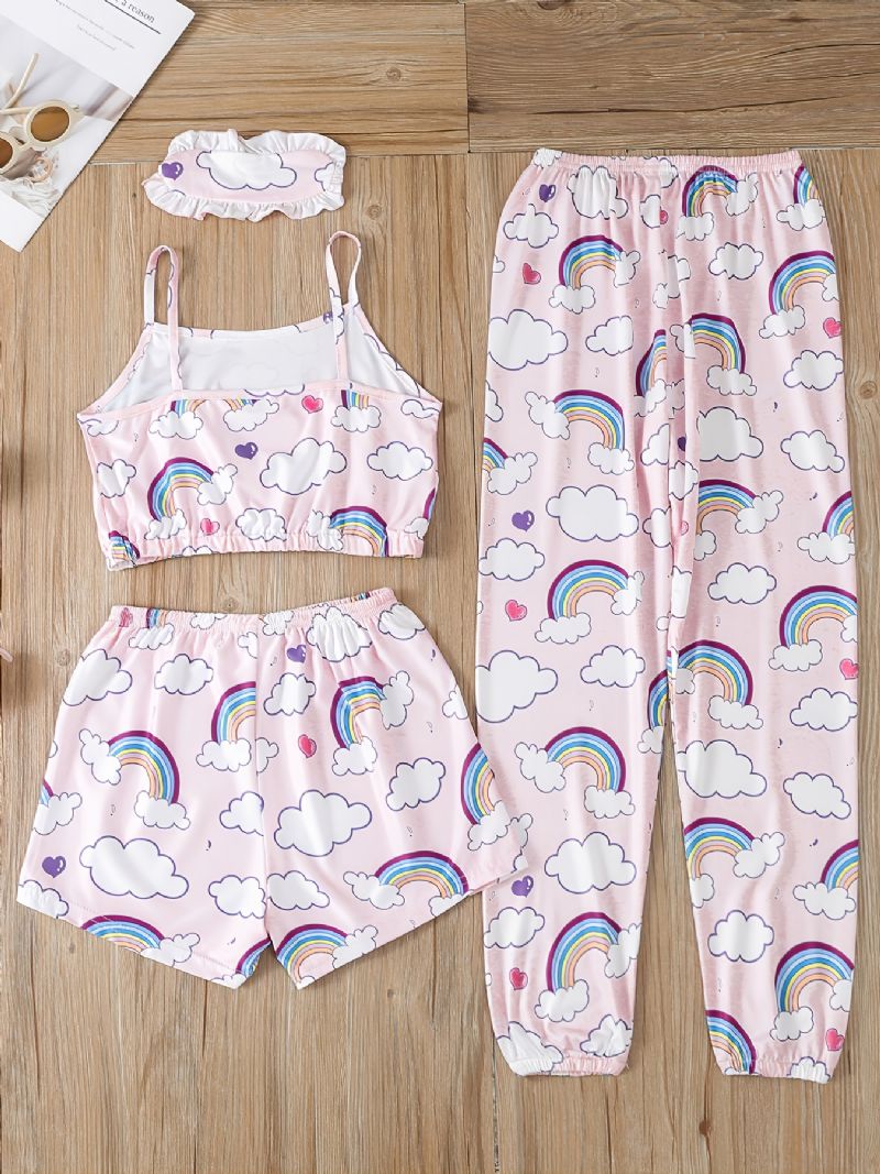 Piger Rainbow Cloud Printed Vest & Eye Mask & Nattøj Bukser Shorts Pyjamassæt