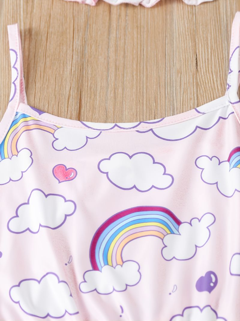 Piger Rainbow Cloud Printed Vest & Eye Mask & Nattøj Bukser Shorts Pyjamassæt