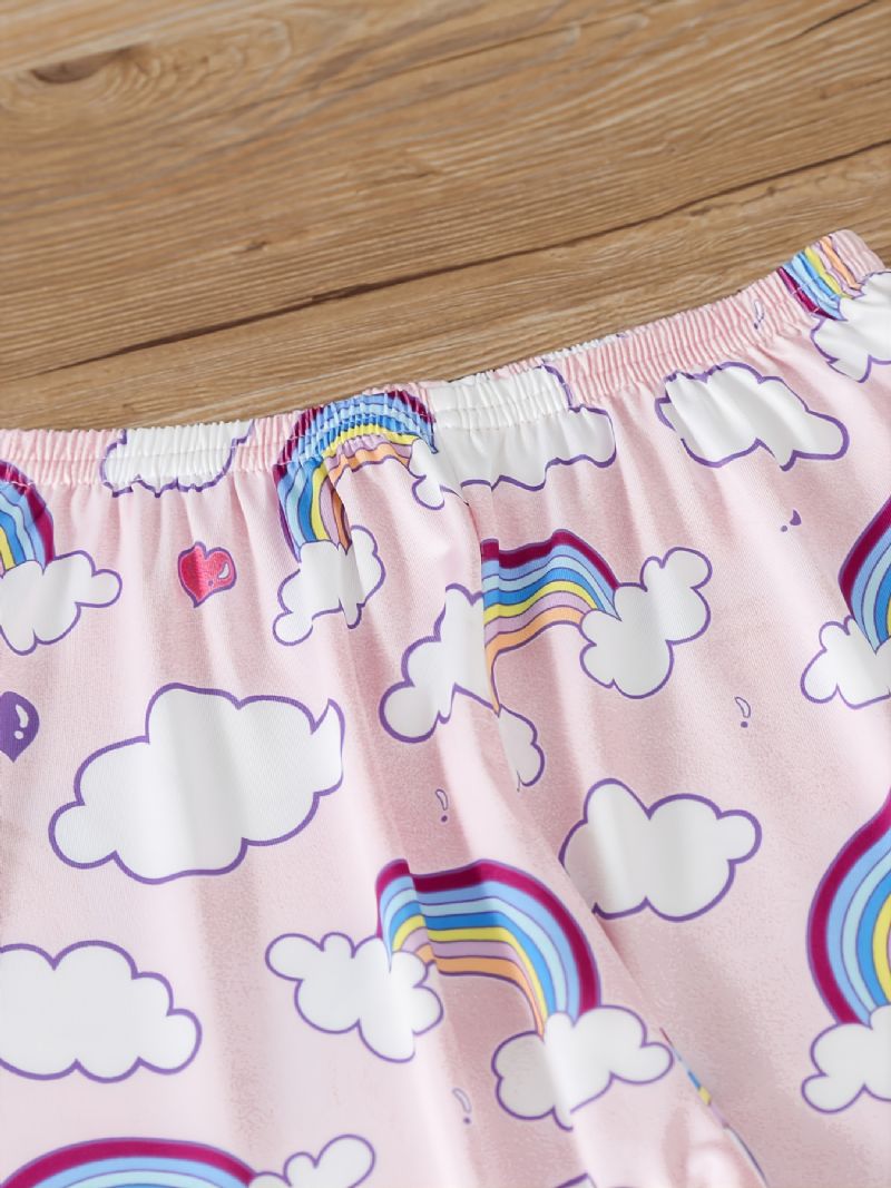 Piger Rainbow Cloud Printed Vest & Eye Mask & Nattøj Bukser Shorts Pyjamassæt