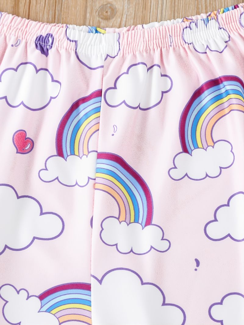 Piger Rainbow Cloud Printed Vest & Eye Mask & Nattøj Bukser Shorts Pyjamassæt