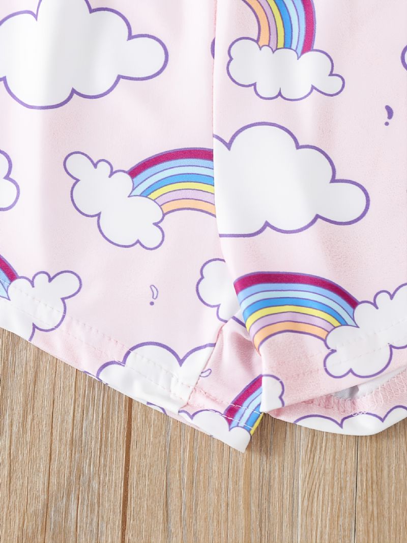 Piger Rainbow Cloud Printed Vest & Eye Mask & Nattøj Bukser Shorts Pyjamassæt