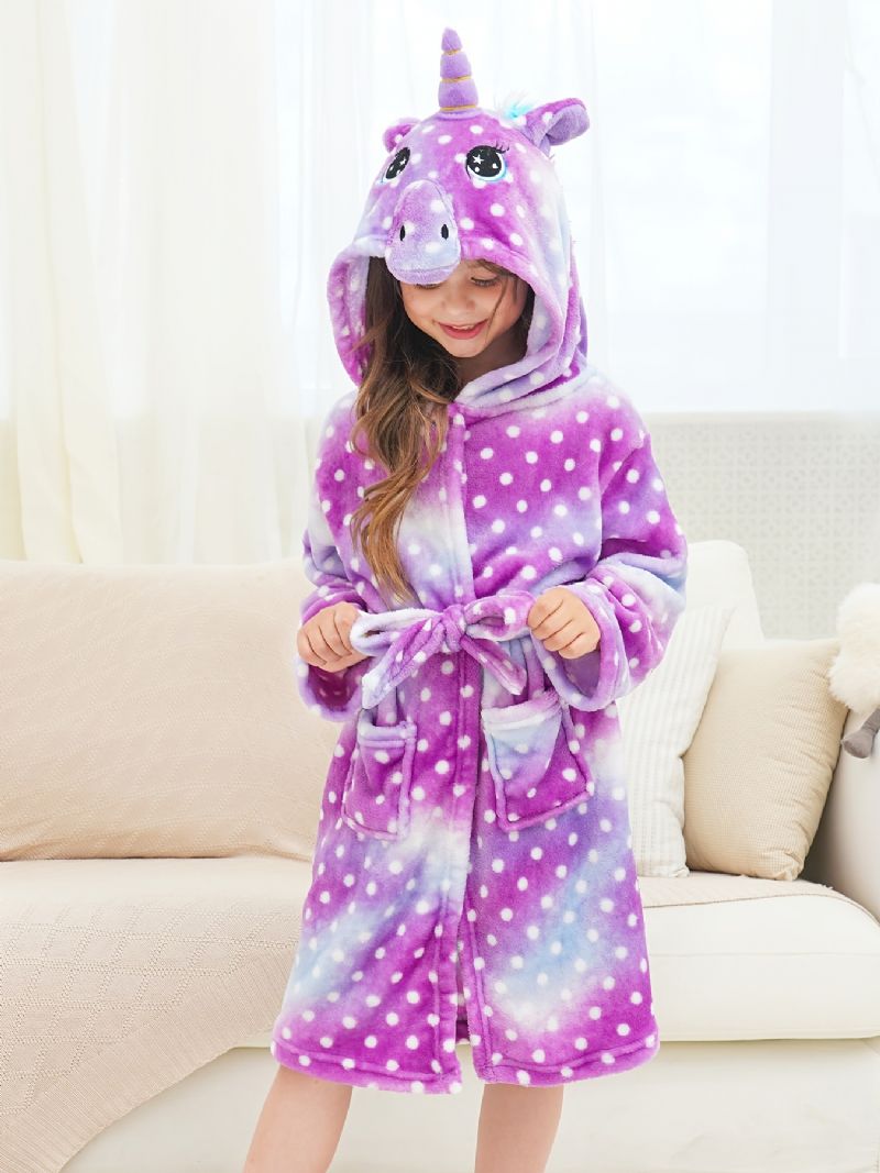 Piger Unicorn Hættebadekåbe Lilla Galaxy Dots Fleece Børnetøj Nattøj