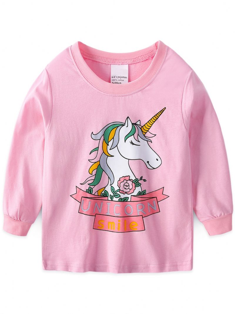 Piger Unicorn Print Casual Pyjamas Lounge Wear Hjemmetøj Langærmet Top & Matchende Bukser Sæt Børnetøj