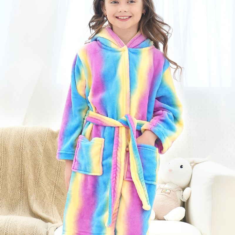 Piger Varm Fleece Badekåbe Rainbow Galaxy Stripe Børnetøj Nattøj