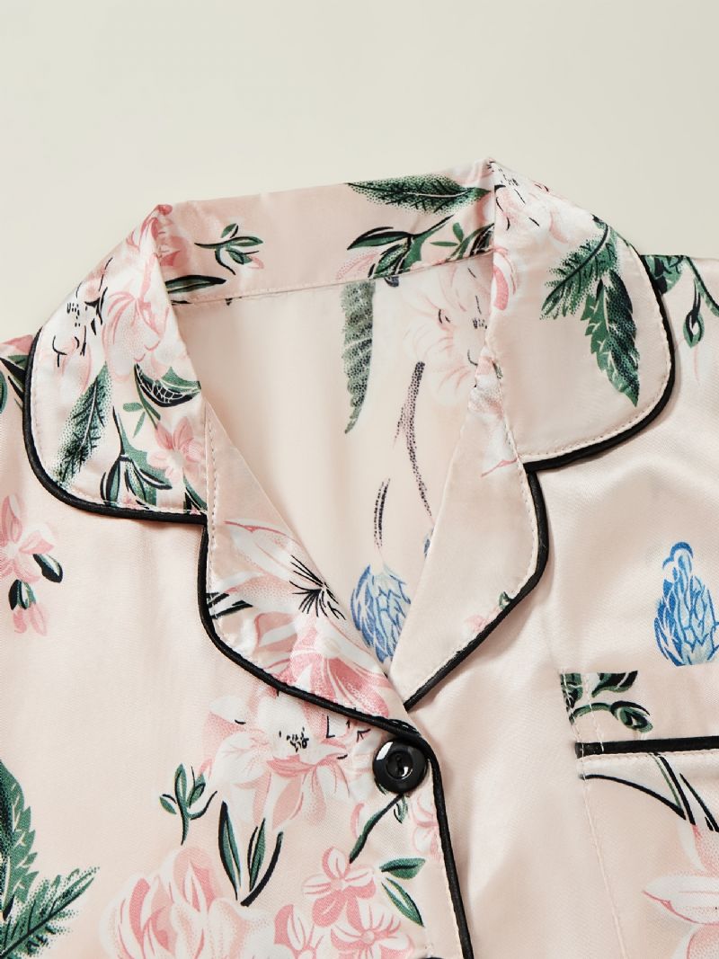 Pyjamas Med Blomsterprint Til Piger Familieoutfit V-udskæring Langærmet Top Og Elastiske Taljebukser Børnetøj