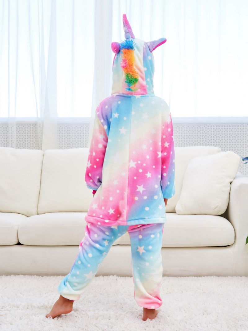 Sød Piger Fleece Thermal Rainbow Unicorn Hættepyjamas Til Hjemmefest