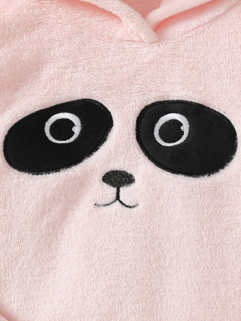 Søde Piger Tegneserie Panda Mønster Flannel Hættepyjamas Sæt Pink