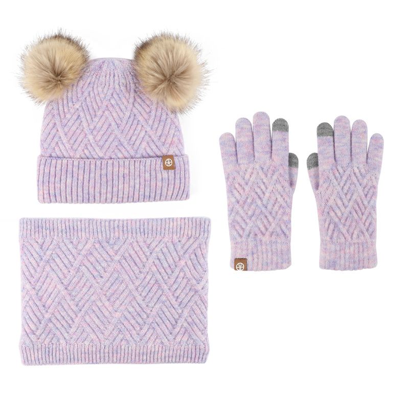 3 Stk Baby Beanie Hatte Tørklæde Handsker Sæt Spædbørn Småbørn Vinter Varm Strik Hue Med Pom Poms & & Til Drenge Piger