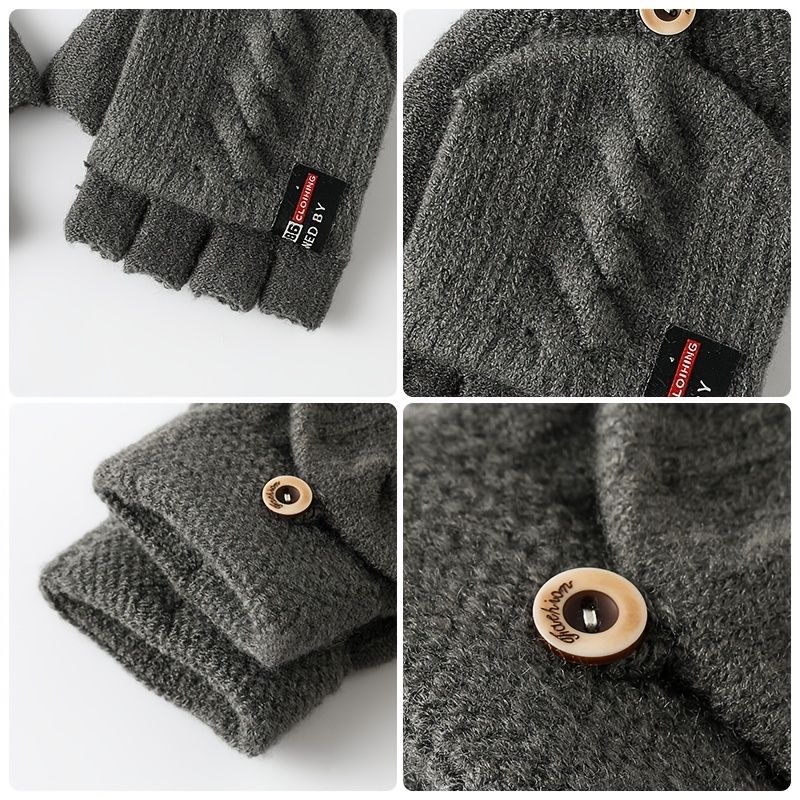 Strikkede Fingerless Flip Handsker Vinter Varme Solid Til Drenge Piger