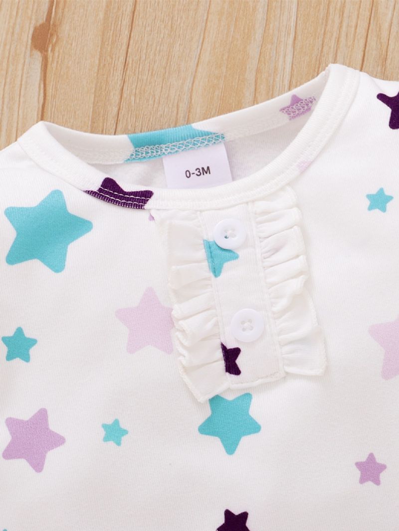 2 Stk Piger Little Star Print Langærmet Jumpsuit & Headpiece