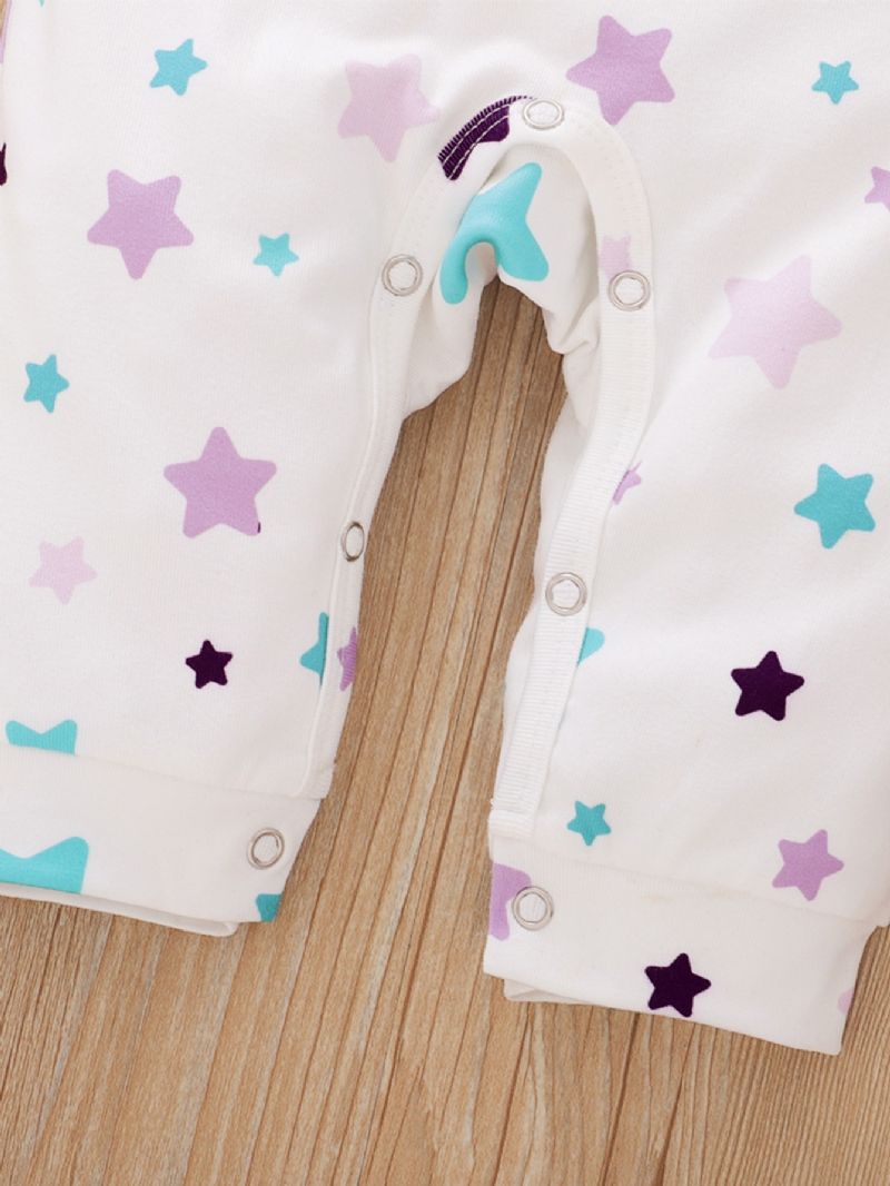 2 Stk Piger Little Star Print Langærmet Jumpsuit & Headpiece