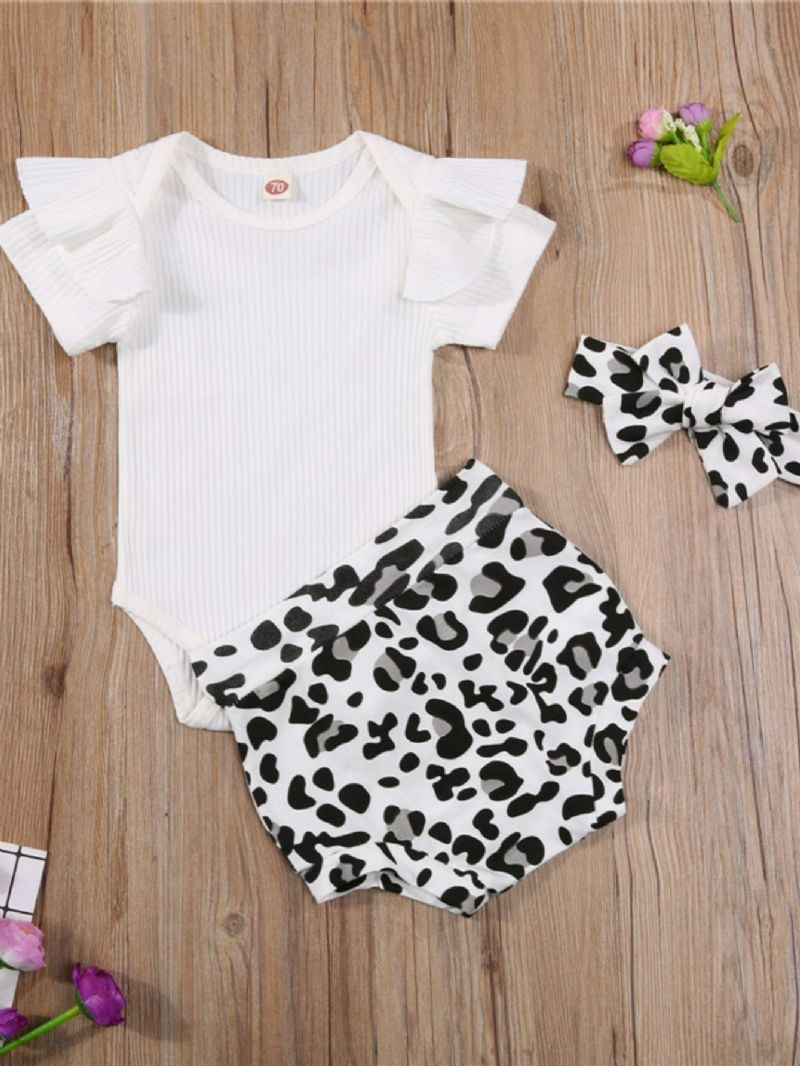 3 Stk Baby Piger Flæseærmet Onesie Outfit Jumpsuit Med Pandebånd