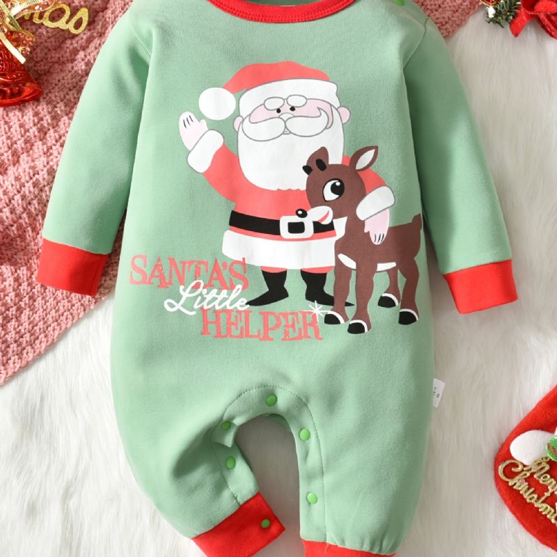 Baby Christmas Outfit Romper Santa Claus Print Langærmet Rundhals Jumpsuit Til Drenge Piger