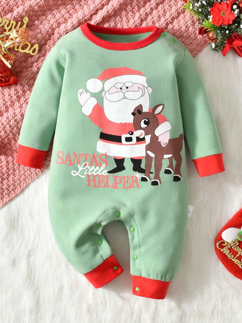 Baby Christmas Outfit Romper Santa Claus Print Langærmet Rundhals Jumpsuit Til Drenge Piger