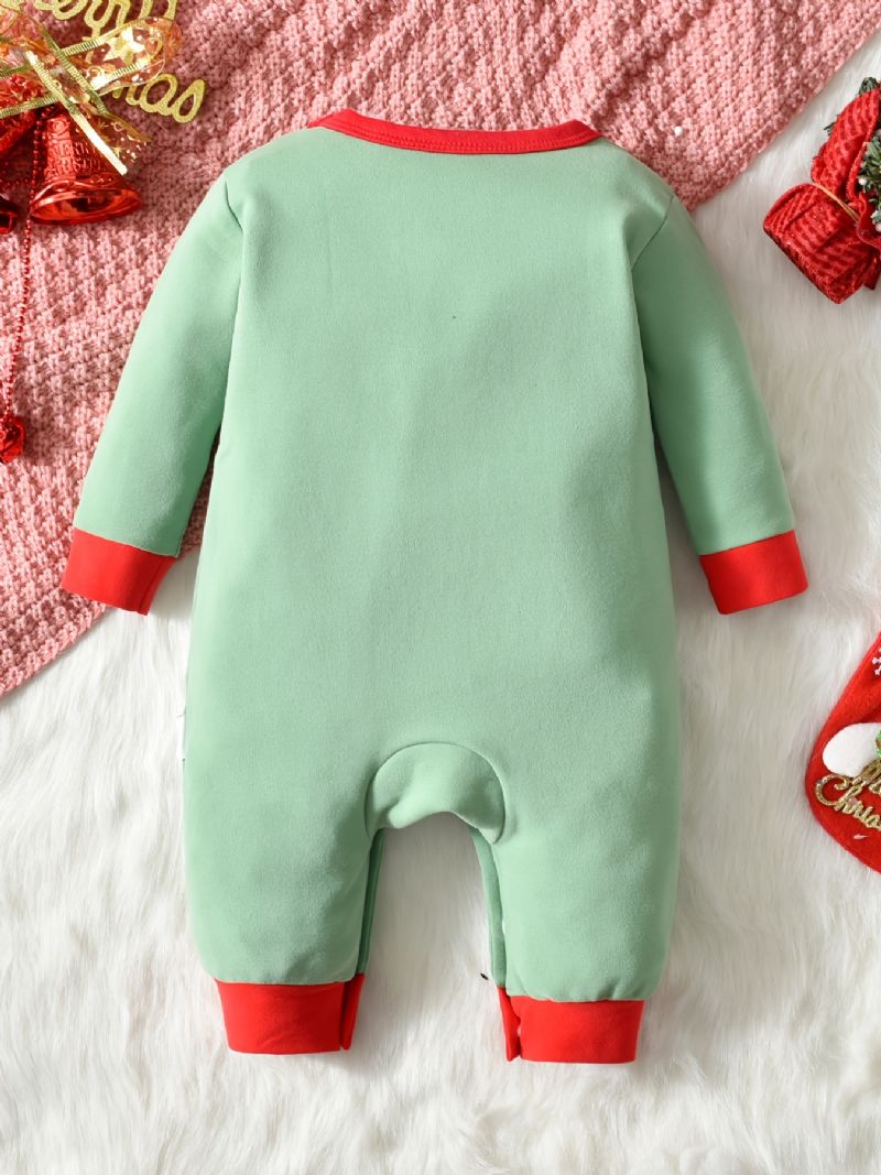 Baby Christmas Outfit Romper Santa Claus Print Langærmet Rundhals Jumpsuit Til Drenge Piger