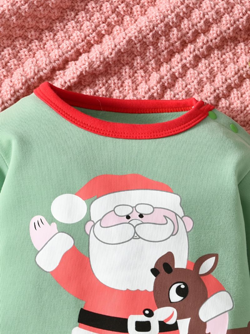 Baby Christmas Outfit Romper Santa Claus Print Langærmet Rundhals Jumpsuit Til Drenge Piger