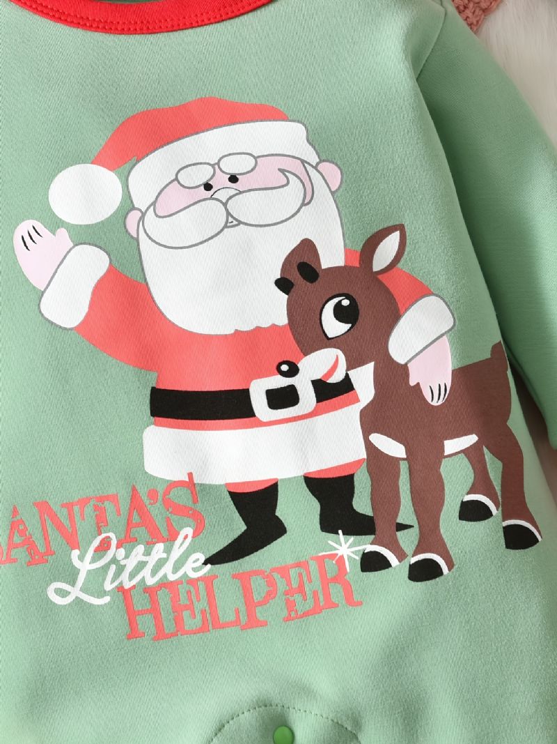 Baby Christmas Outfit Romper Santa Claus Print Langærmet Rundhals Jumpsuit Til Drenge Piger