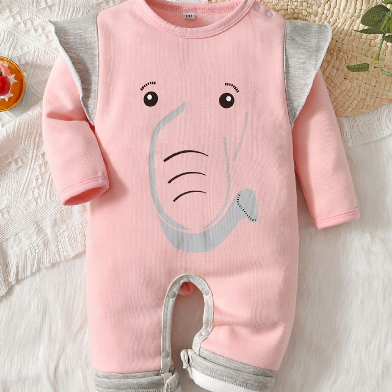 Baby Drenge Og Piger Casual Langærmet Termisk Bukse Sød Tegneserie Elefant Print Jumpsuit Til Vinter Pink