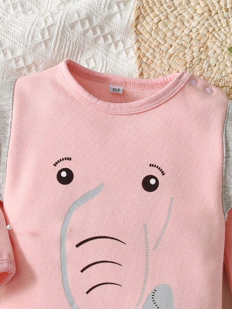 Baby Drenge Og Piger Casual Langærmet Termisk Bukse Sød Tegneserie Elefant Print Jumpsuit Til Vinter Pink