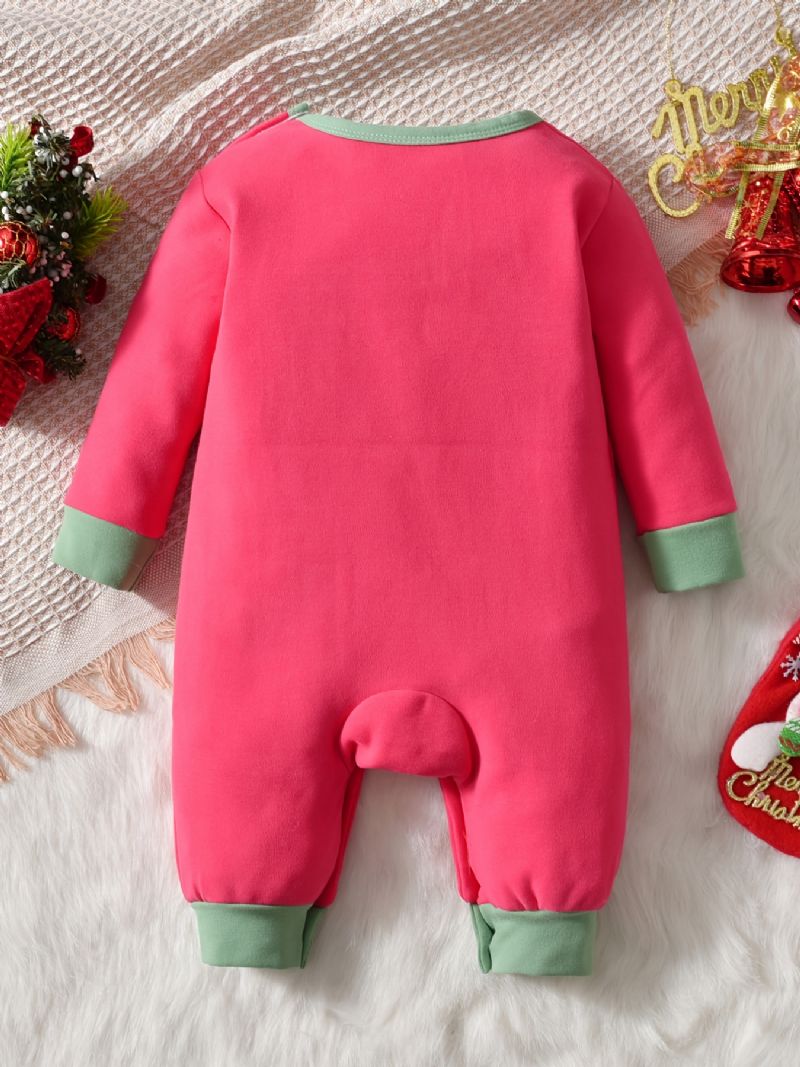 Baby Drenge Og Piger Sød Tegneserie Elg Print Romper Langærmet Termisk Jumpsuit Børnetøj Til Vinterjulefest