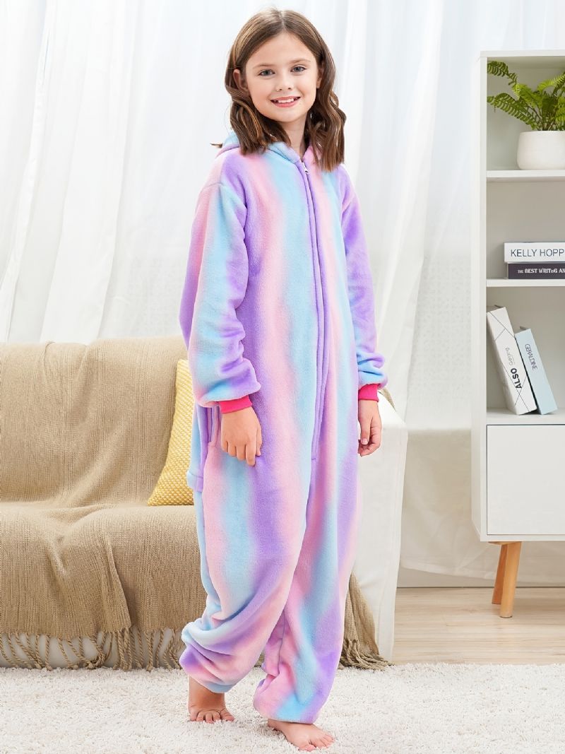 Baby Drenge Piger Hætte Flannel Pyjamas Bindefarve Blød Varm Lynlås Jumpsuit Børnetøj Vinter