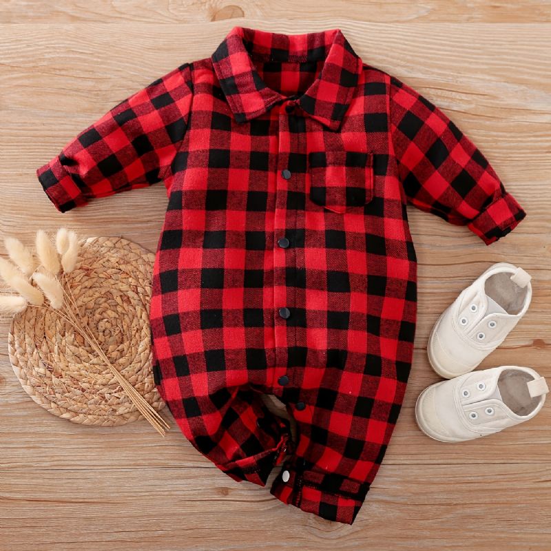 Baby Drenge Piger Plaid Jumpsuit Onesie Babytøj