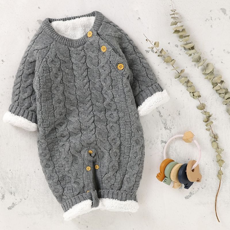 Baby Fleece One Piece Strikket Sweater Langærmet Termisk Jumpsuit Til Vinter Babytøj