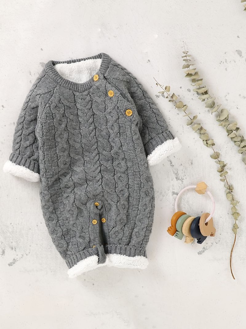 Baby Fleece One Piece Strikket Sweater Langærmet Termisk Jumpsuit Til Vinter Babytøj