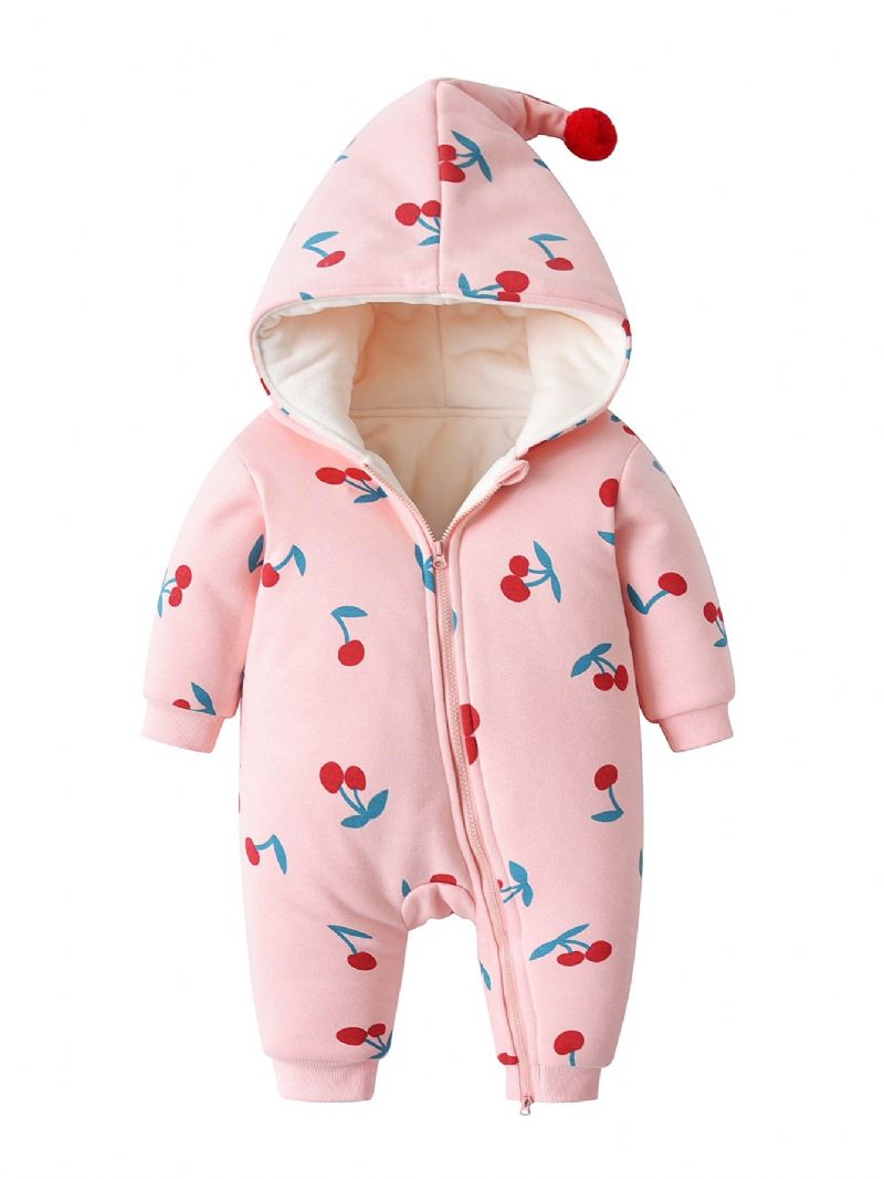 Baby Happy Cherry Print Jumpsuit Fleece Rompers