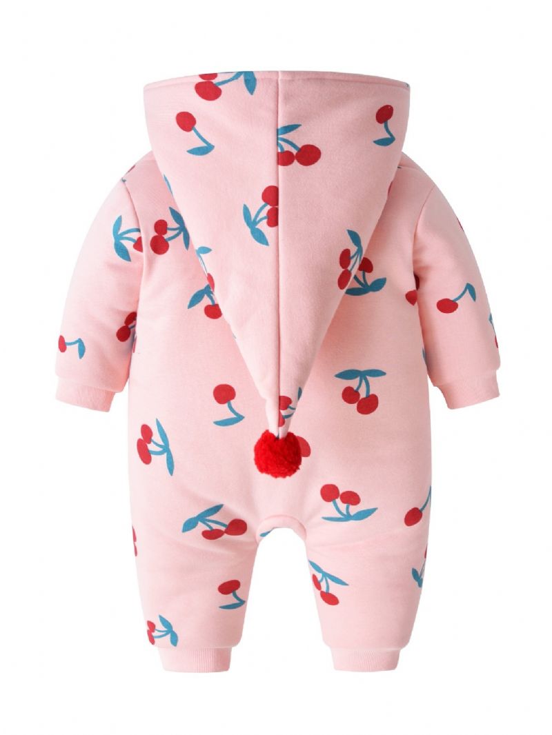 Baby Happy Cherry Print Jumpsuit Fleece Rompers