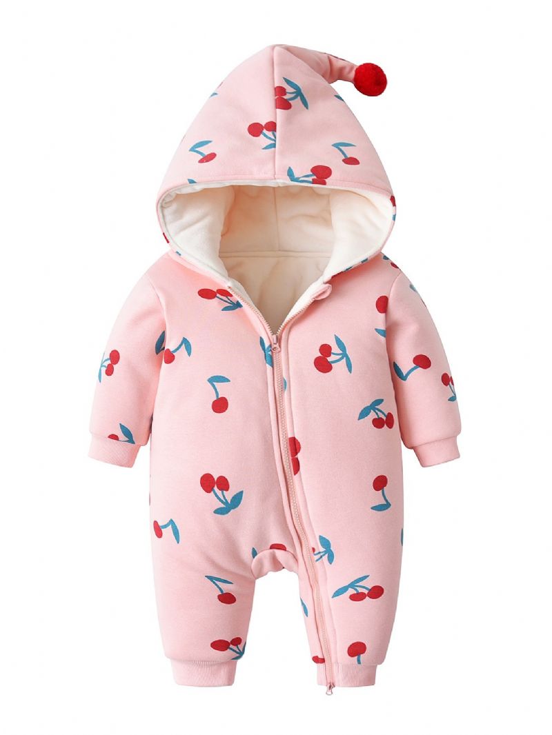 Baby Happy Cherry Print Jumpsuit Fleece Rompers