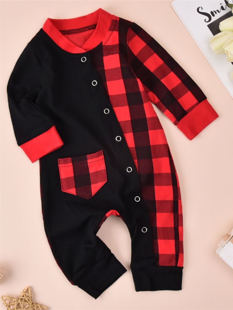 Baby Jumpsuit Jul Patchwork Plaid Bomuld Langærmet