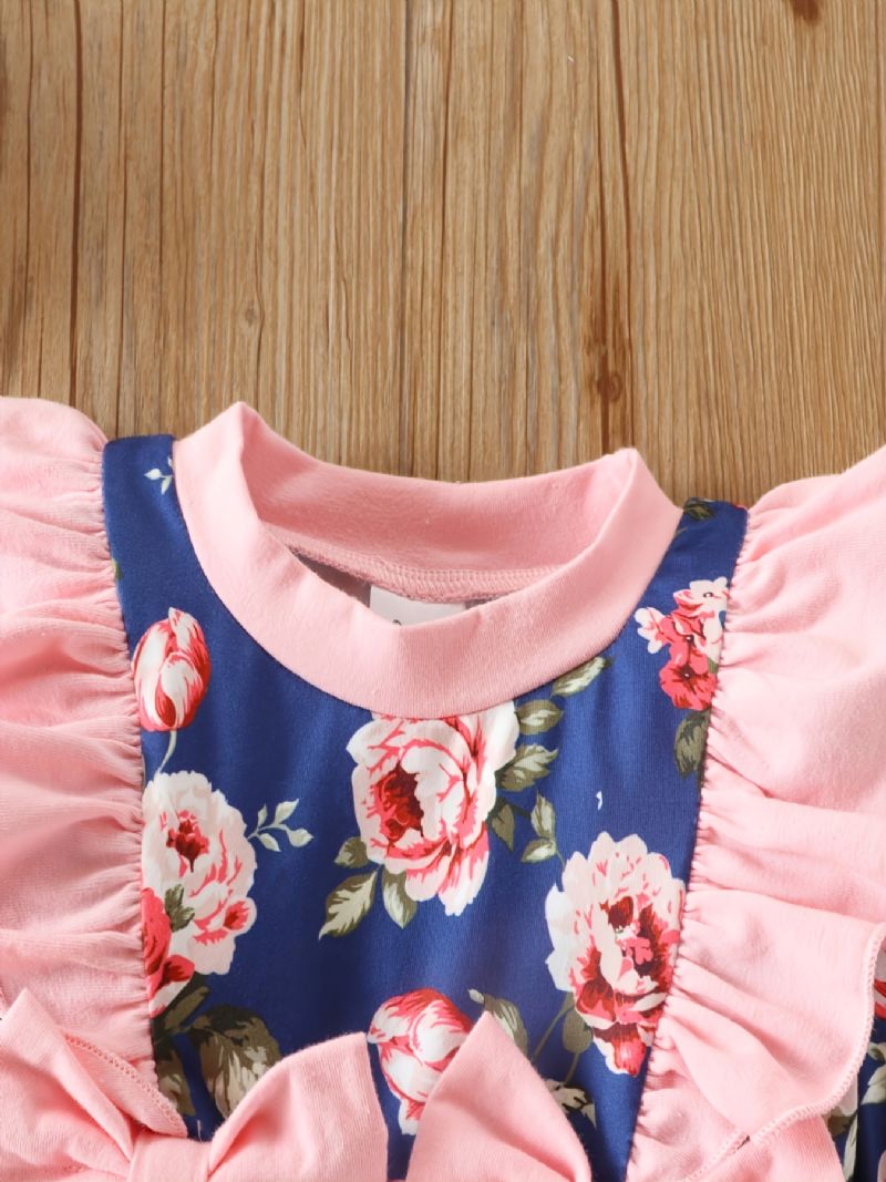 Baby Pige Blomsterprint Sløjfe Blonder Trim Jumpsuit