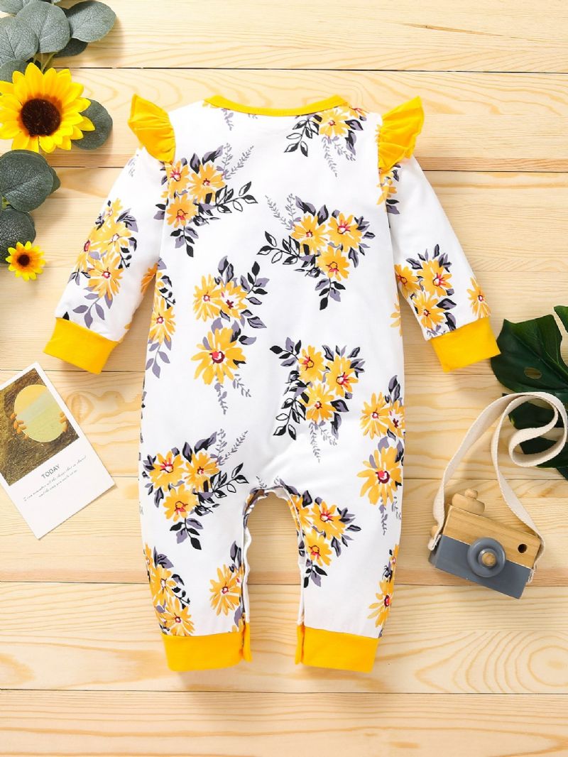 Baby Pige Blomsterprintet Mønster Kontrast Trim Jumpsuit